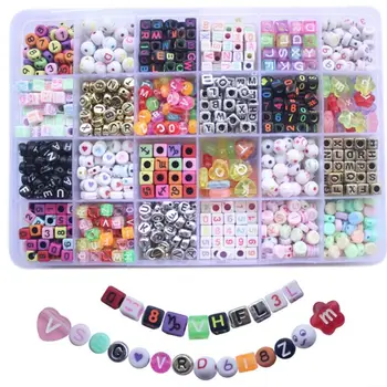 1200Pcs Multi Slik Farvet Akryl Alfabet Bogstav Perler, Cube til Navn, Armbånd, Halskæder DIY Kunsthåndværk, Smykker at Gøre Piger legetøj