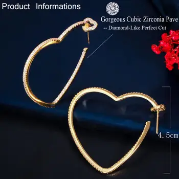 BeaQueen Nye Enkle Design Big Heart Hoop Øreringe Micro Banet Klare Cubic Zirconia Guld Farve Kvinder Part Smykker til Gave E420