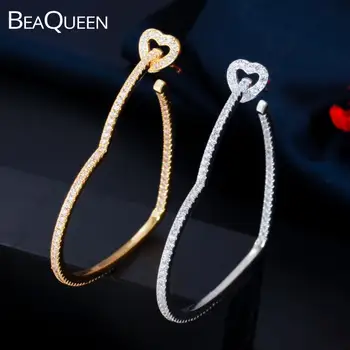 BeaQueen Nye Enkle Design Big Heart Hoop Øreringe Micro Banet Klare Cubic Zirconia Guld Farve Kvinder Part Smykker til Gave E420