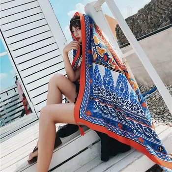 2019 Mode Sommeren Etniske Print Bomuld Tørklæde Til Kvinder Lang Kvast Bløde Wraps og Sjaler Stranden Hijab OverSize Kvindelige Foulard