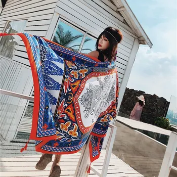 2019 Mode Sommeren Etniske Print Bomuld Tørklæde Til Kvinder Lang Kvast Bløde Wraps og Sjaler Stranden Hijab OverSize Kvindelige Foulard