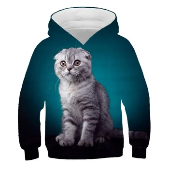2020 Nye Søde Kat Hættetrøjer til Teen Piger 3D Printet Børns Sweatshirt til Drenge Casual Hooded Pullover Børn Tøj