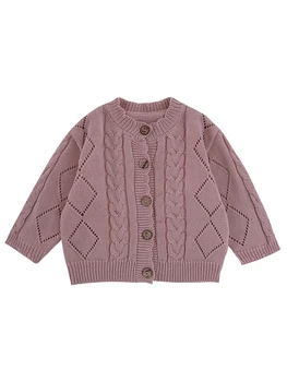 Foråret 2019 Piger Årgang Japansk Hånd-strikkede Sweater Børn er Almindeligt Kronblad Baby Piger Sweater Cardigan Pels Småbørn Tøj