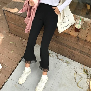 Bukser Kvinder Bløde Solid Fritids-Ankel-Længde Alle-match Trendy Kvinde koreansk Stil Dame Sort Slank Elegant Studerende Harajuku Ny