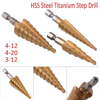 3 Stk/Sæt Metrisk HSS Stål Titanium Trin Bor Sekskantet Skaft Kegle Beklædt Boret Sæt Hul Cutter Sæt Værktøj til Træbearbejdning