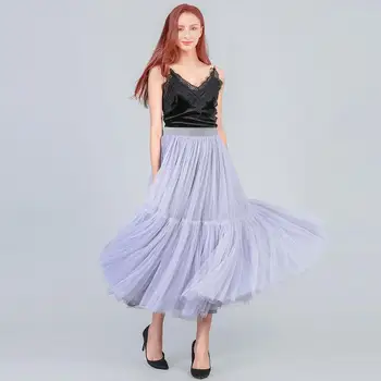 90 cm Bane Luksus Bløde Tyl Nederdel Hånd-lavet Maxi Lang Plisseret Nederdel Kvinders Vintage Underkjole Voile Jupes Falda