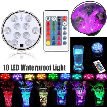 Vandtæt Fjernbetjening Dykning Dekoration Lampe Multi 10 LED-Lys Farvet Pære Dykkede RGB LED Lys Party Lampe D20