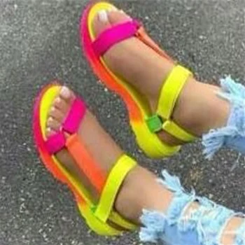 Candy Farve Kvinder Fladskærms-Platform Sandaler 2020 Nye Sommer Kvinde Hook Og Loop Non-Slip Plus Size Casual Kvindelige Ladies Beach Sko