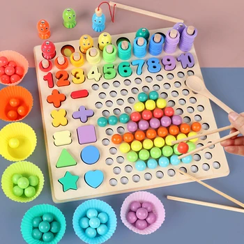 Montessori Pædagogisk Legetøj, Som Børn Travl Bord Matematik Fiskeri Børn, Træ-Montessori Legetøj Tælle Geometriske Figurer Udvikle Vildsvin