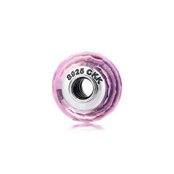 Passer til Charms Armbånd Halskæder 925 Sterling Sølv Smykker, Pink Shimmer Murano Glasperler Gratis Fragt