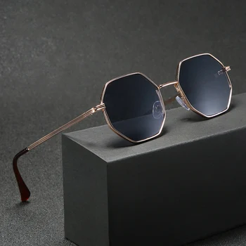 Higodoy Polygon Solbriller Mænd Vintage Ottekant Metal Solbriller til Kvinder Luksus Mærke Goggle solbriller Damer Gafas De Sol