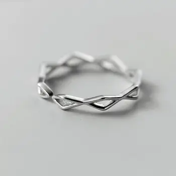 Ren 925 Sterling Sølv Ring Mode Simpel Kurve Bølge Ring Tynd Geometriske finger Ring For Kvinder Smykker Anti Allergi