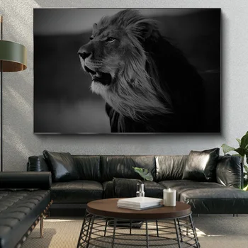 Sort Hård Brølende Løve Plakater Og Print På Lærred Maleri På Væg Kunst Dyr African Lion King Indretning Billede Til Stuen