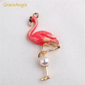GraceAngie 5pcs Ny Legering Flamingo Vedhæng Med Kunstig Perle Charms Kvinder Halskæde Øreringe Armbånd Smykker DIY Tilbehør