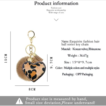 Nye koreanske velvet rhinestone leopard mønster elsker hår bolden-tasten ring vedhæng bell tilbehør taske taske ornament