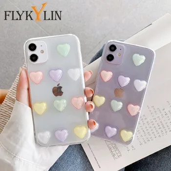 FLYKYLIN 3D Kærlighed Hjerte Phone Case For iPhone-11 Pro X XS Antal XR SE 2020 Tegnefilm Case Til iPhone 7 8 Plus Blødt silikone bagcoveret
