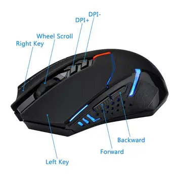 ET X-08 2000DPI Justerbar 7Button 2,4 G Wireless Gaming Mouse Professionelle Trådløse Gaming Mus til Gamer Mute-LED Mus til PC