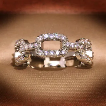 Luksus Kvindelige Hvid Krystal Sten Ring, Sølv Farve Vielsesringe For Kvinder Vintage-Pladsen Hule Tynd Engagement Ring
