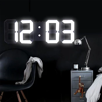 3D Stort LED Digital Wall Clock Dato, Tid Celsius Nightlight Display Tabel Stationære Ure Vækkeur Fra stuen