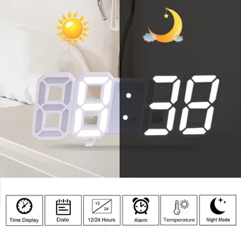 3D Stort LED Digital Wall Clock Dato, Tid Celsius Nightlight Display Tabel Stationære Ure Vækkeur Fra stuen