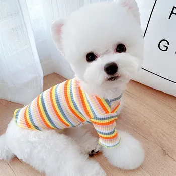 Nye Hvalp Vinter Sweater Kostume Regnbue Stribet Dog Tøj Til Små Hunde Flæse Krave Hunde Shirts Efteråret Pet Chihuahua Strik
