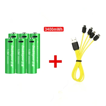 6STK Nye 1.5 v 3400mWh AA genopladelige batteri USB-AA genopladelige lithium-batteri med Micro USB-kabel for hurtig opladning