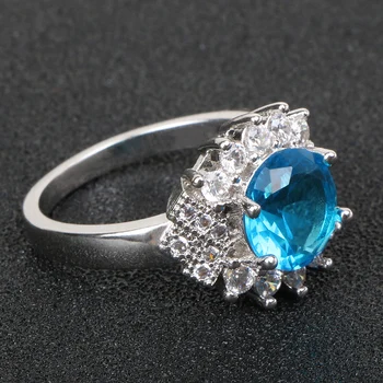 Bague Ringen Charms Sølv 925 Ringe til Kvinder Fine Smykker til Kvinder, Runde Sten hvid blå zircon finger ring engagement