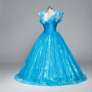 Filmens Deluxe-Blå Voksne Piger Askepot Quinceanera Kjole Cosplay Kostume Prinsesse Party Dress