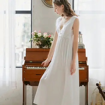 Sommeren Vintage Nightdress Damer Victorianske Nightgowns Ærmer Og Lange Blonde Sexede Kvinder I Nattøj Plus Size Negligé Pink Hvid