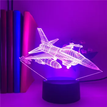 Cool Fighter Fly 3D Lys Hologram Illusion LED Nat Lys for Drenge Barn Værelse Dekoration Fly Lover Bedste Børn Gaver