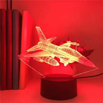 Cool Fighter Fly 3D Lys Hologram Illusion LED Nat Lys for Drenge Barn Værelse Dekoration Fly Lover Bedste Børn Gaver