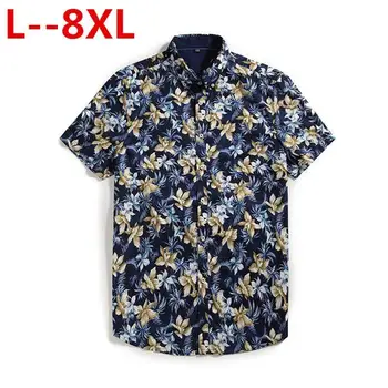 Stor størrelse 8XL 6XL 4XL Mænd Shirt Sommer Stil Blomster Print Beach Hawaii Skjorte til Mænd Casual Korte Ærmer Hawaii Skjorte Chemise Homme