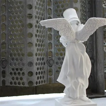 Hvid Farve Hæld Malingen Strygejern Spand Angel Originale Falske Banksy Skulptur Top Street Art Harpiks Figur
