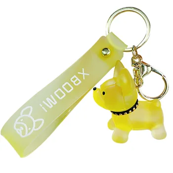 Trendy Gennemsigtig Bulldog Nøglering Charms Candy Color Cartoon Søde Dyr Nøgle Kæde Taske Vedhæng Smykke Par Smykker Gave