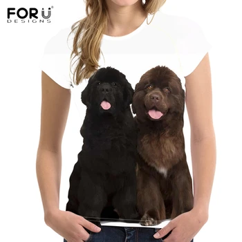 FORUDESIGNS Afslappet Sommer T-Shirts Kvinder Sød 3D Newfoundland Hund Print Kvindelige T-shirts Brand Designer Trænings-og Kort Ærme t-Shirts