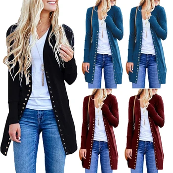 Kvinder Strikket langærmet Sweater Cardigan til kvinder Kvinder 2021 efteråret ny Overfrakke Outwear Coats Lang Cardigan Plus Størrelse