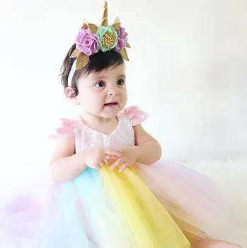 Cute Baby Pige Pailletter Prinsesse Party Kjoler Rainbow Kids Heldragt, Søde Barn Bryllup Formelle Tutu Kjoler