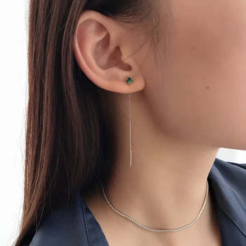 Kinel Nye Unikke Drop Linje Lange Øreringe til Kvinder 925 Sterling Sølv AAAA+ Main Emerald Cubic Zircon Smykker