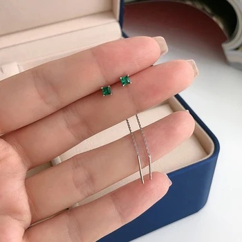 Kinel Nye Unikke Drop Linje Lange Øreringe til Kvinder 925 Sterling Sølv AAAA+ Main Emerald Cubic Zircon Smykker