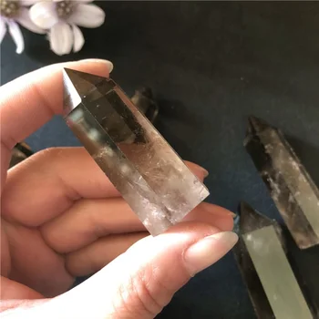 Naturlige Smokey Quartz Obelisk Crystal Wand Punkt Healing Gratis fragt