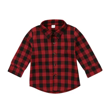 2019 Hot Boy Girl Rød Plaid shirt Mode Buksetrold Barn tilbage Brev Trykt Plaid Blusa Tee Toppe med Lange Ærmer efteråret Tøj 2-7T