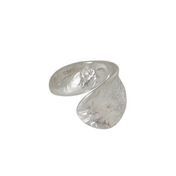Eneste Hukommelse Tin Folie Bølge 925 Sterling Sølv Kvindelige Resizable Åbne Ringe SRI637