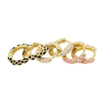Kvinder, trendy smykker pink sort hvid emalje Guld fyldt geometriske cirkel hoop øreringe