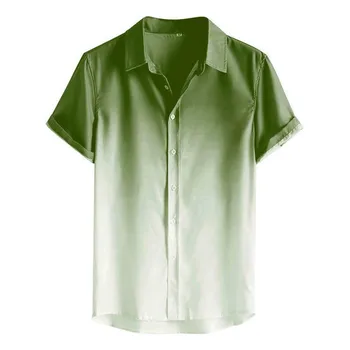 KLV mænds bluse Polyester mand shirts Løs Bluse Åndbar kortærmet Turn-Down Krave Gradient Shirt Drop shipping CSV