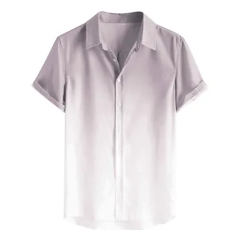 KLV mænds bluse Polyester mand shirts Løs Bluse Åndbar kortærmet Turn-Down Krave Gradient Shirt Drop shipping CSV