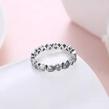 SILVERHOO 925 Sterling Sølv Hjerte fingerring Søde piger Elsker Cubic Zirconia Vintage Ringe Til Kvinder Engagement Bryllup Smykker