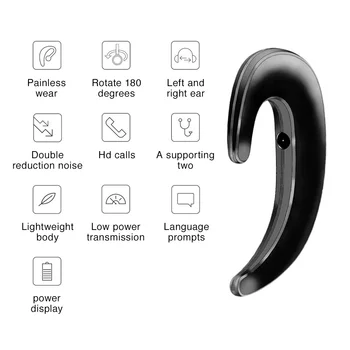 Akku-Ear Hook-Hovedtelefoner Vandtæt Trådløs Bluetooth-Hovedtelefon Øretelefoner med Mikrofon Cloud Ledning Business Øretelefon