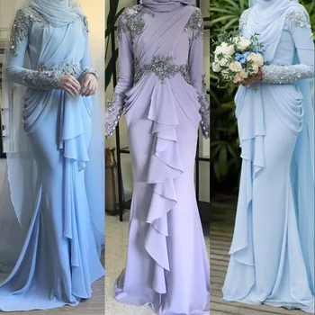 Muslimske Aften Prom Havfrue Kjoler 2020 Lange Kvinde Party Night Elegante Plus-Size Arabisk Formel Kjole Kjole