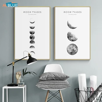 Plakat Nordisk Boligindretning Billeder Eclipse Månen Plakat Væg Kunst Minimalistisk Sort Og Hvidt Lærred Maleri Til Stuen