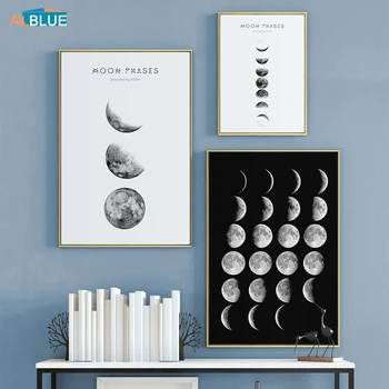 Plakat Nordisk Boligindretning Billeder Eclipse Månen Plakat Væg Kunst Minimalistisk Sort Og Hvidt Lærred Maleri Til Stuen